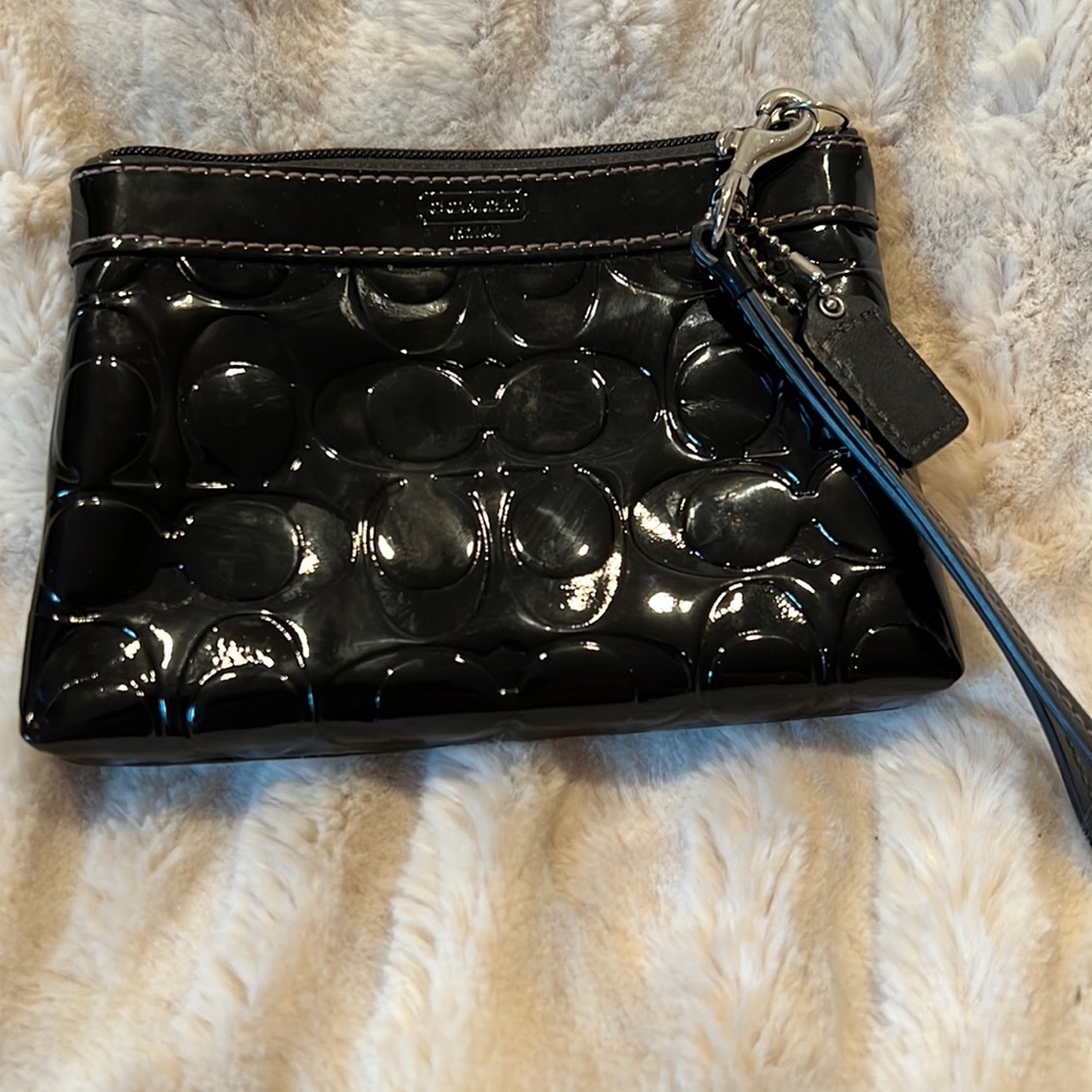 Coach black patent Leather embossed wristlet
